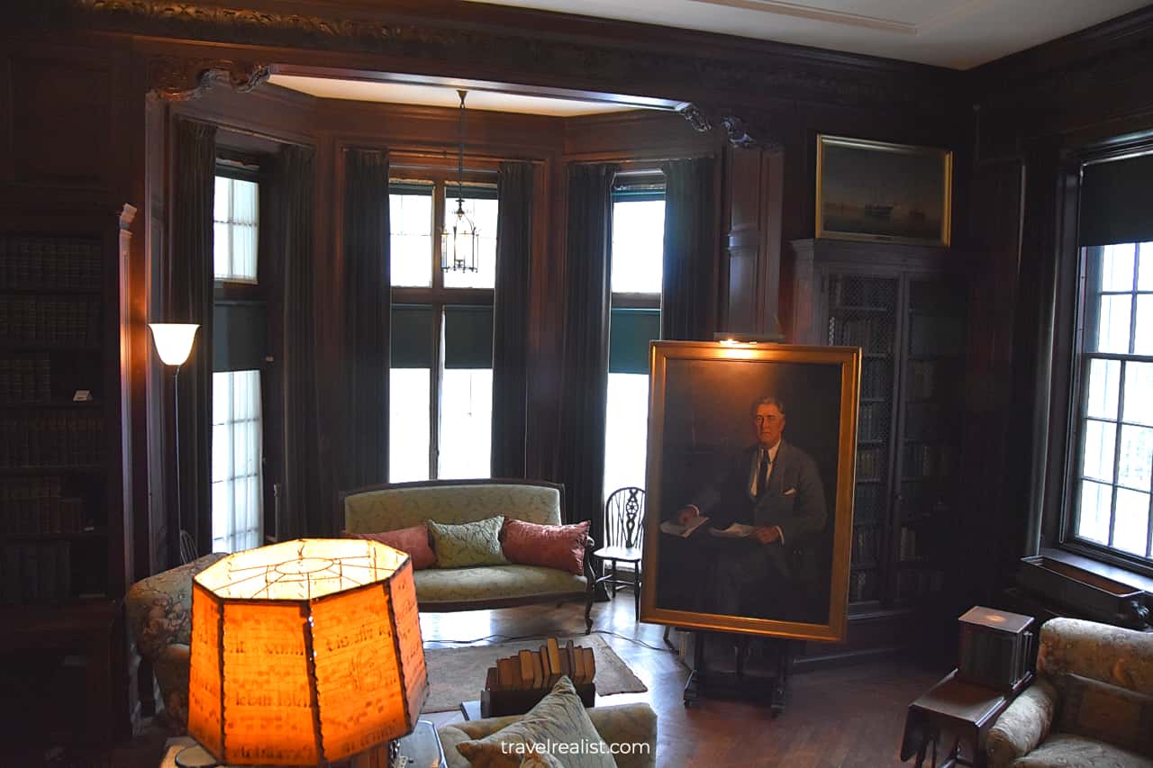 Portrait and artifacts in Home of Franklin D Roosevelt National Historic Site, New York, US