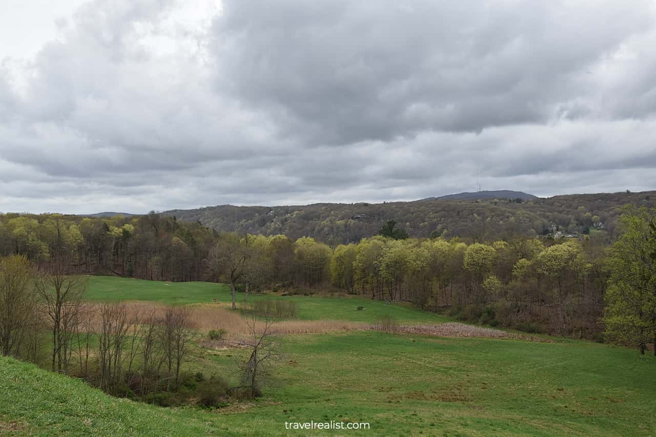 Meadows near Hudson River President's living room in Home of Franklin D Roosevelt National Historic Site, New York, US