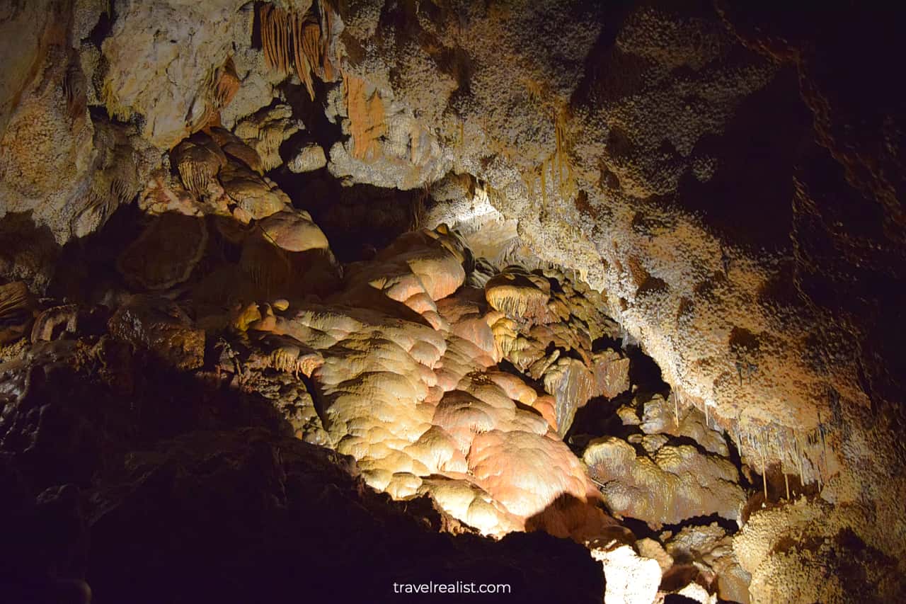 Cave bacon and stalactites in Jewel Cave National Monument, South Dakota, US