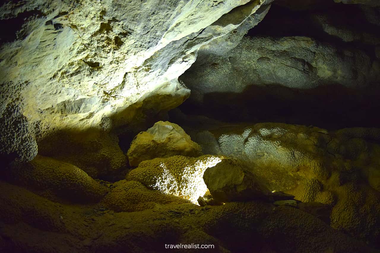 Large chamber next to elevator in Jewel Cave National Monument, South Dakota, US