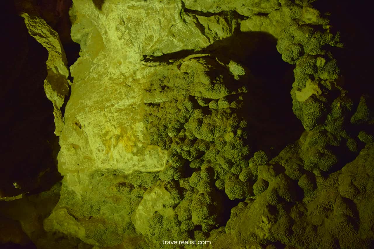 Yellow crystals in Jewel Cave National Monument, South Dakota, US