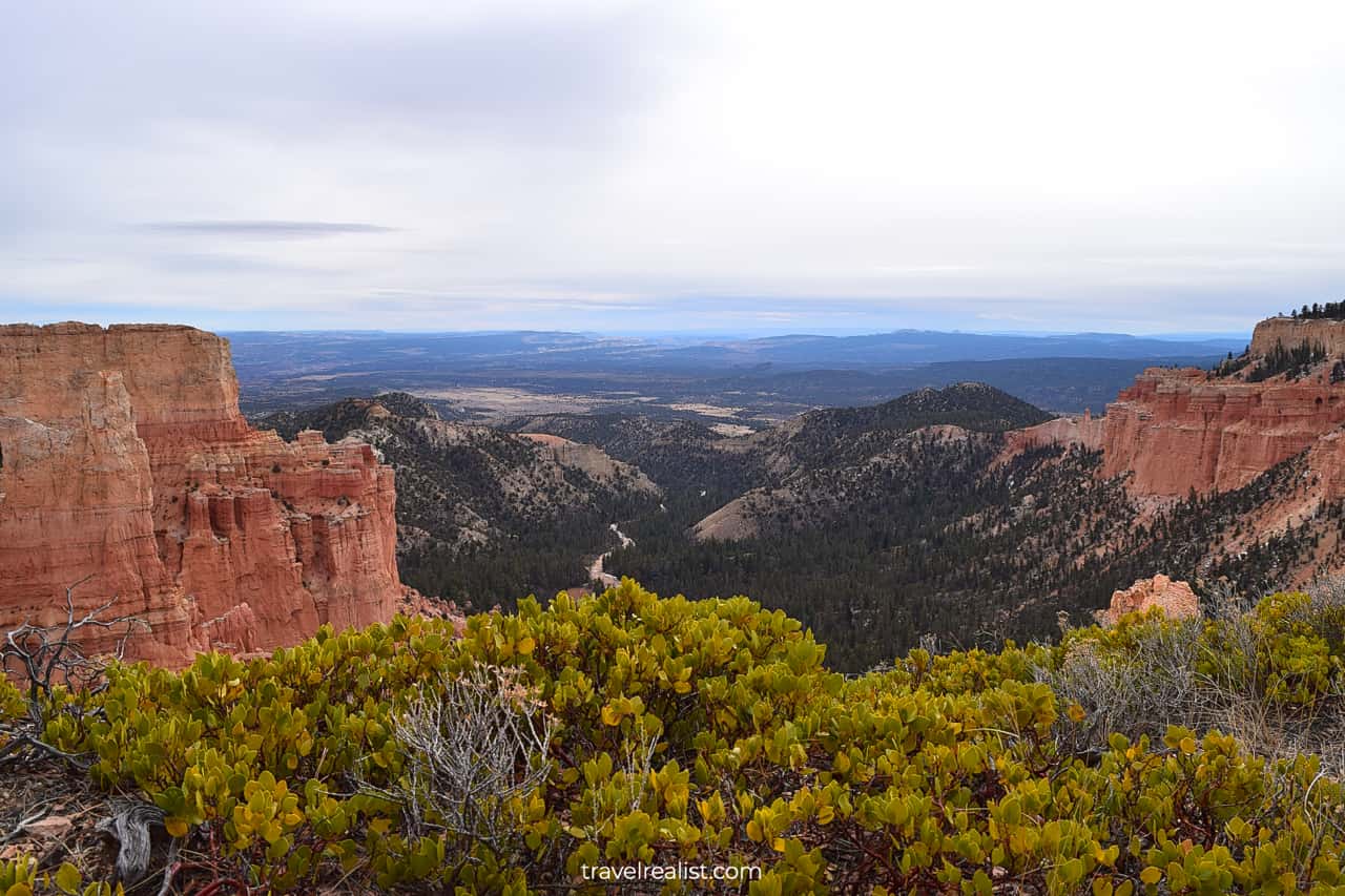 Yellow Creek Valley as viewed from Paria View in Bryce Canyon National Park, Utah, US, best uncrowded place to visit in November 2024