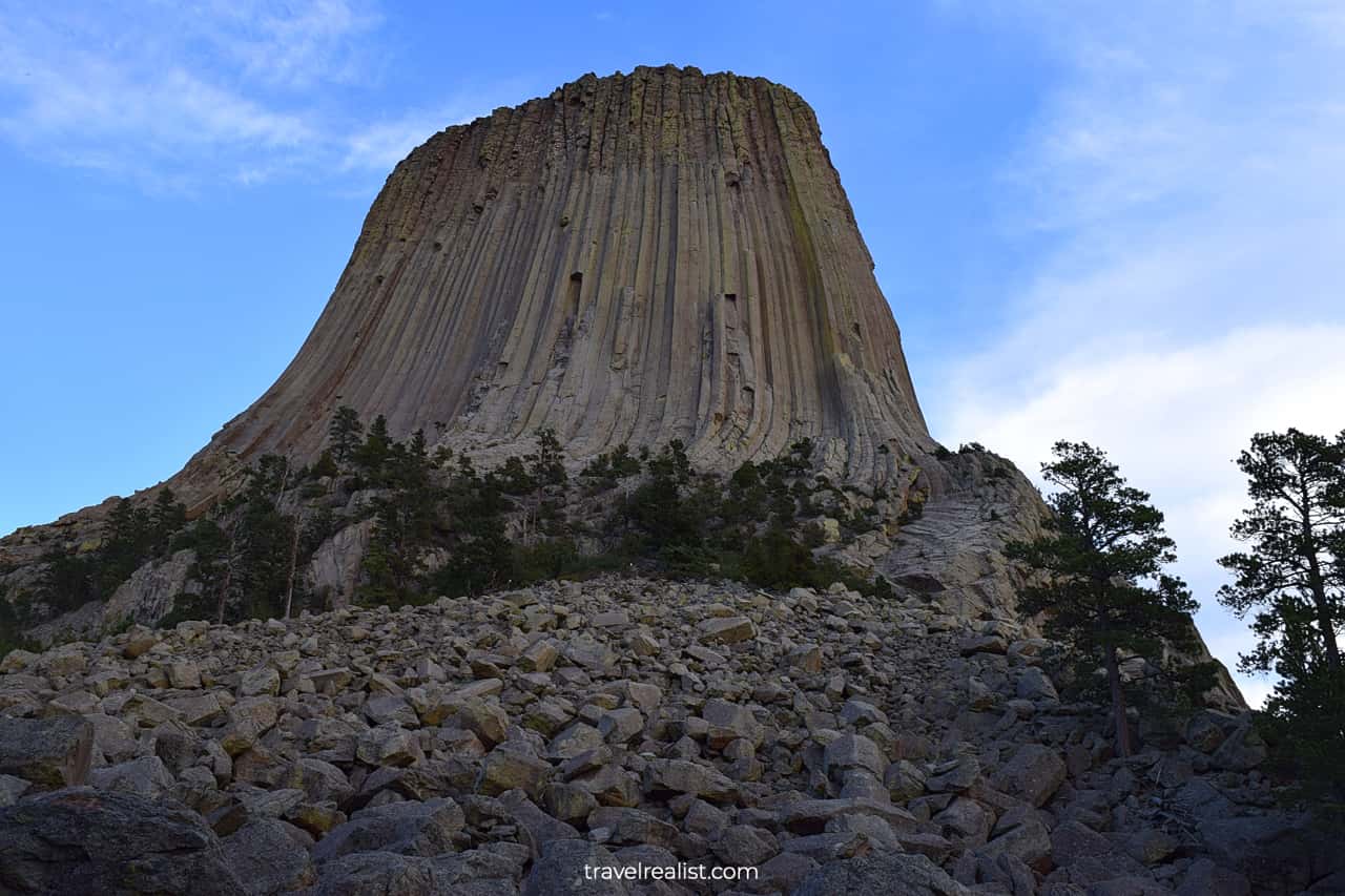 Devils Tower National Monument up-close in Wyoming, US