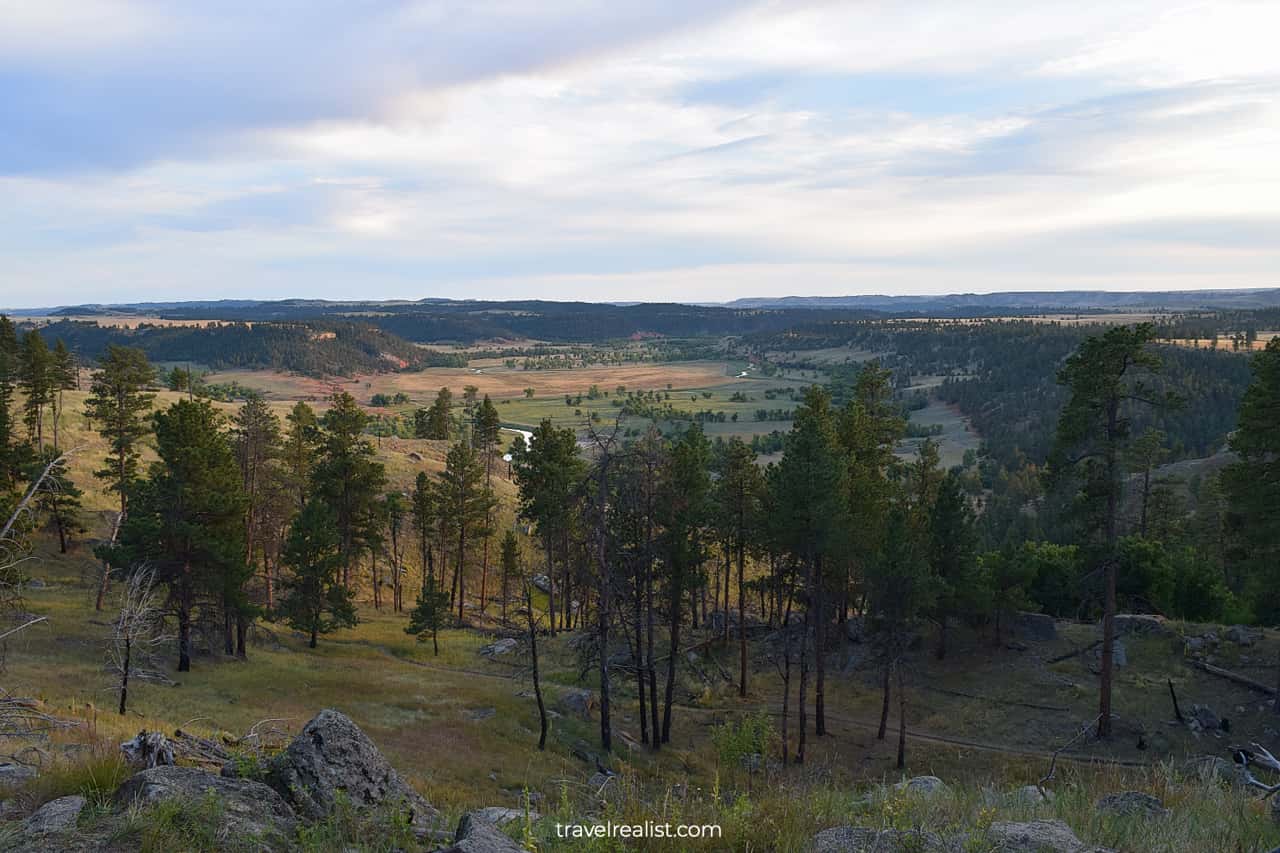 Valley and Black Hills from Devils Tower National Monument in Wyoming, US