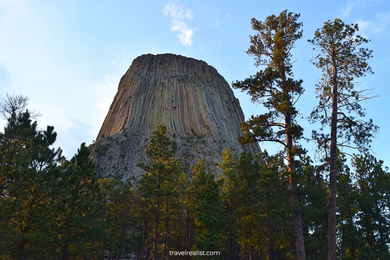 Views of Devils Tower National Monument up-close in Wyoming, US