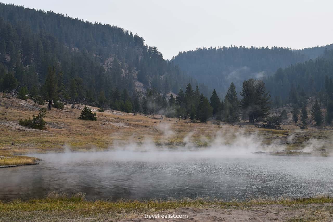 Firehole Lake Drive in Yellowstone National Park, Wyoming, US