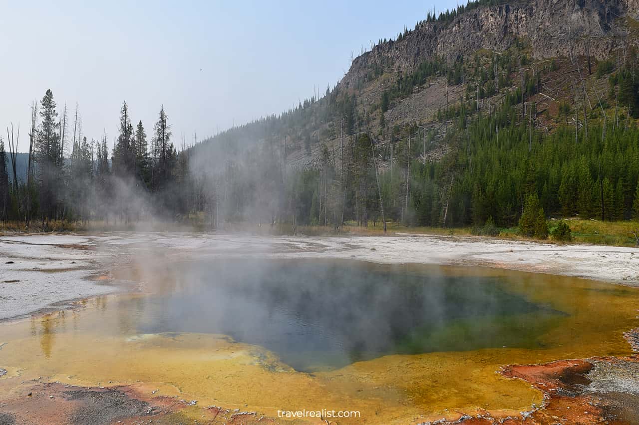 Hot springs pools at Black Sand Basin in Yellowstone National Park, Wyoming, US